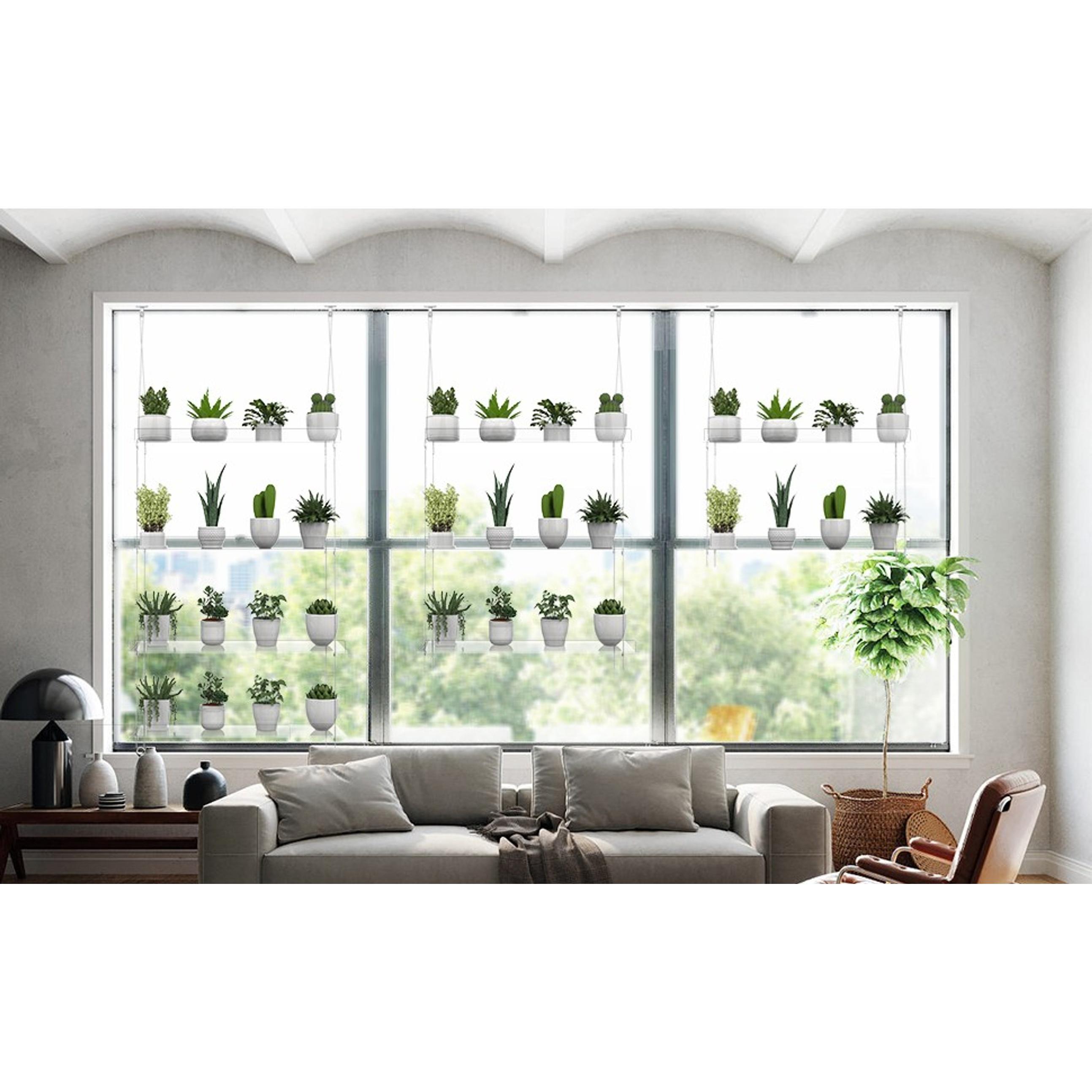 3-Tier Hanging Clear Plant Shelves for Windows, Acrylic Window Wall Plant Stand Shelf for Kitchen Indoor Gardens, Flower, Herb, Seedling Organization, and Pots Display, 16 Inch per Tier