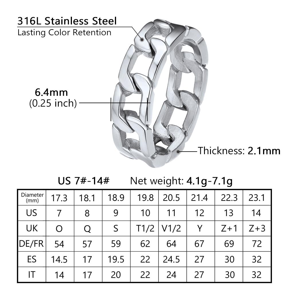 PROSTEEL Cuban Link Ring Stainless Steel Size 7-14 Thick Band Chunky Miami Chain Link Rings Unique Design Unisex Jewelry For Men Women with Gift Box