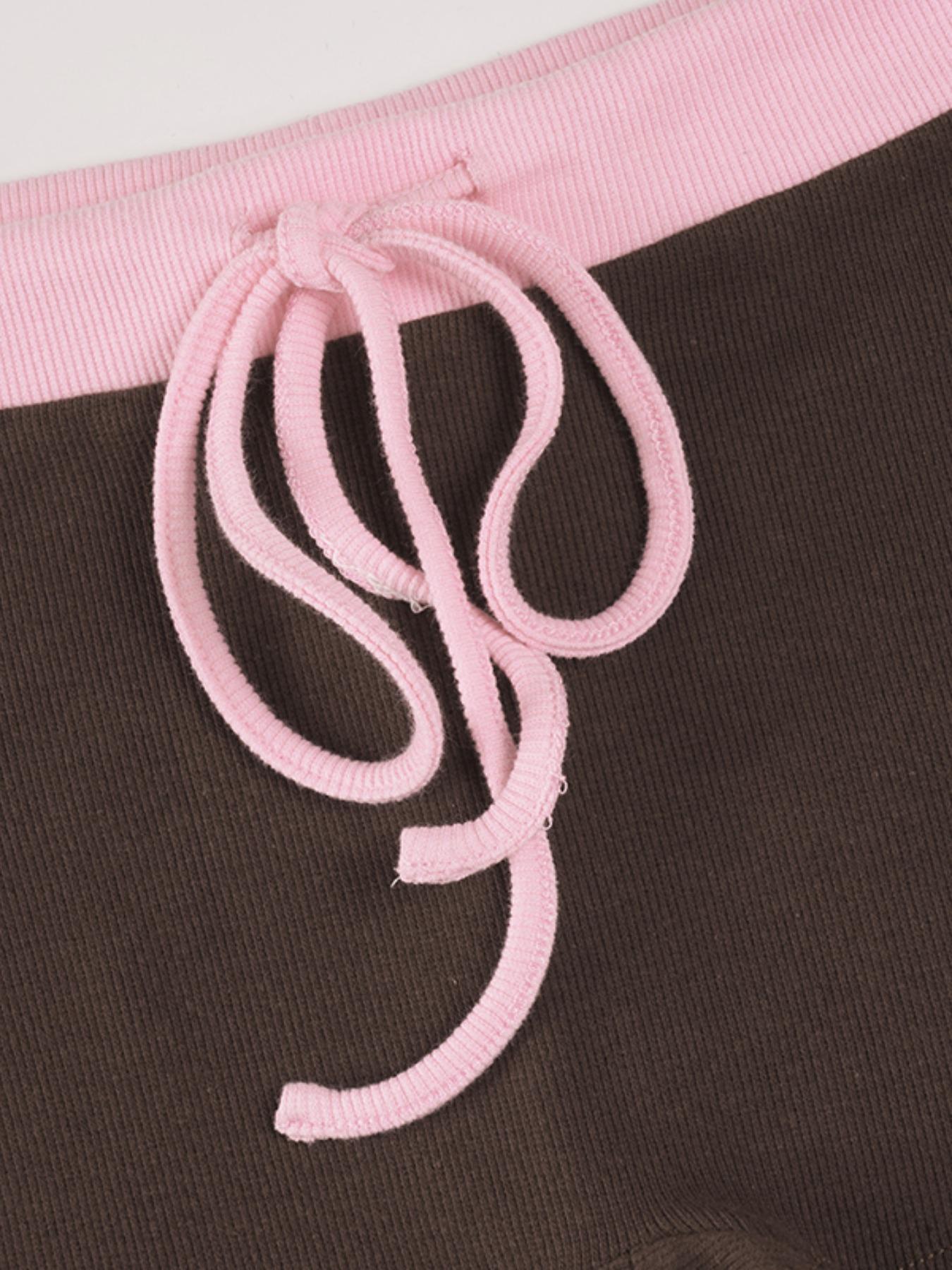 Women's Colorblock V Neck Long Sleeve T-Shirt & Shorts Set, Casual Chic Home Wear, Comfortable Two-Piece for Daily Use