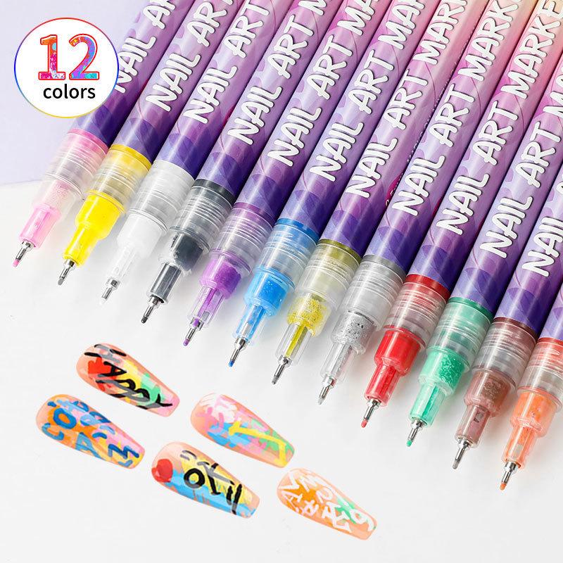 1 Box 12 Color Nail Polish Pens, 3D Manicure Pen Set, Nail Dot Painting Brush, DIY Nail Art Marking Drawing Pen, Nail Design Pen