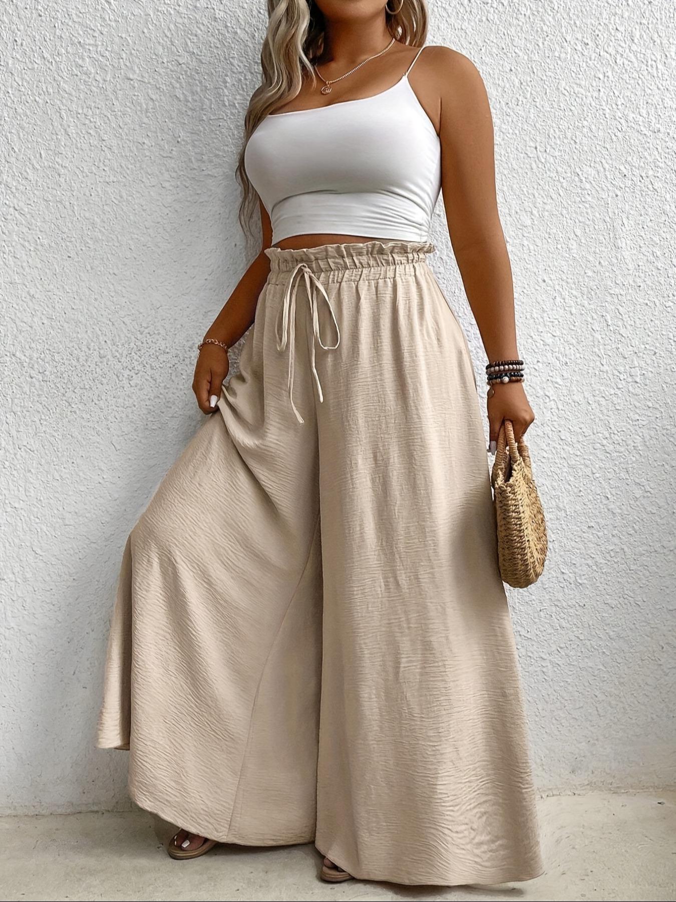 Elegant Plus Size Women's Wide Leg Pants, Loose Fit Commuter Style, Drapey Casual Trousers, Trendy Ladies Fashion