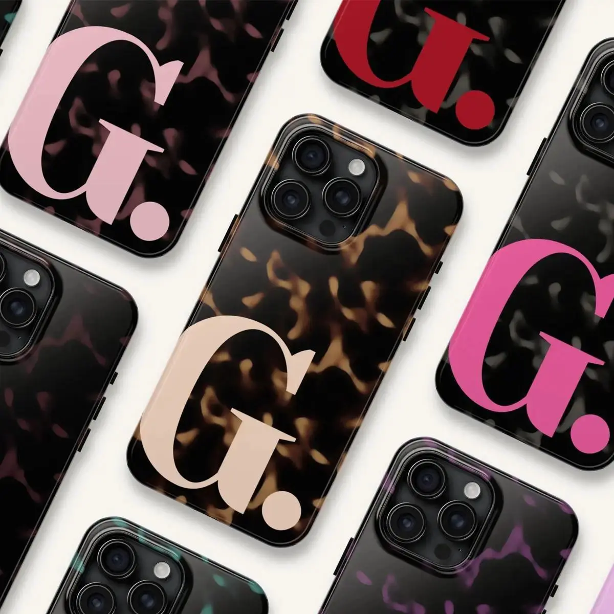 Tortoise Shell Custom Initials Dual Layer Silicon-TPU Smartphone Case - Shockproof Protection, Camera-Compatible, Comfortable Grip, Wireless Accessory, Cute Girly Gift, Phone Casing