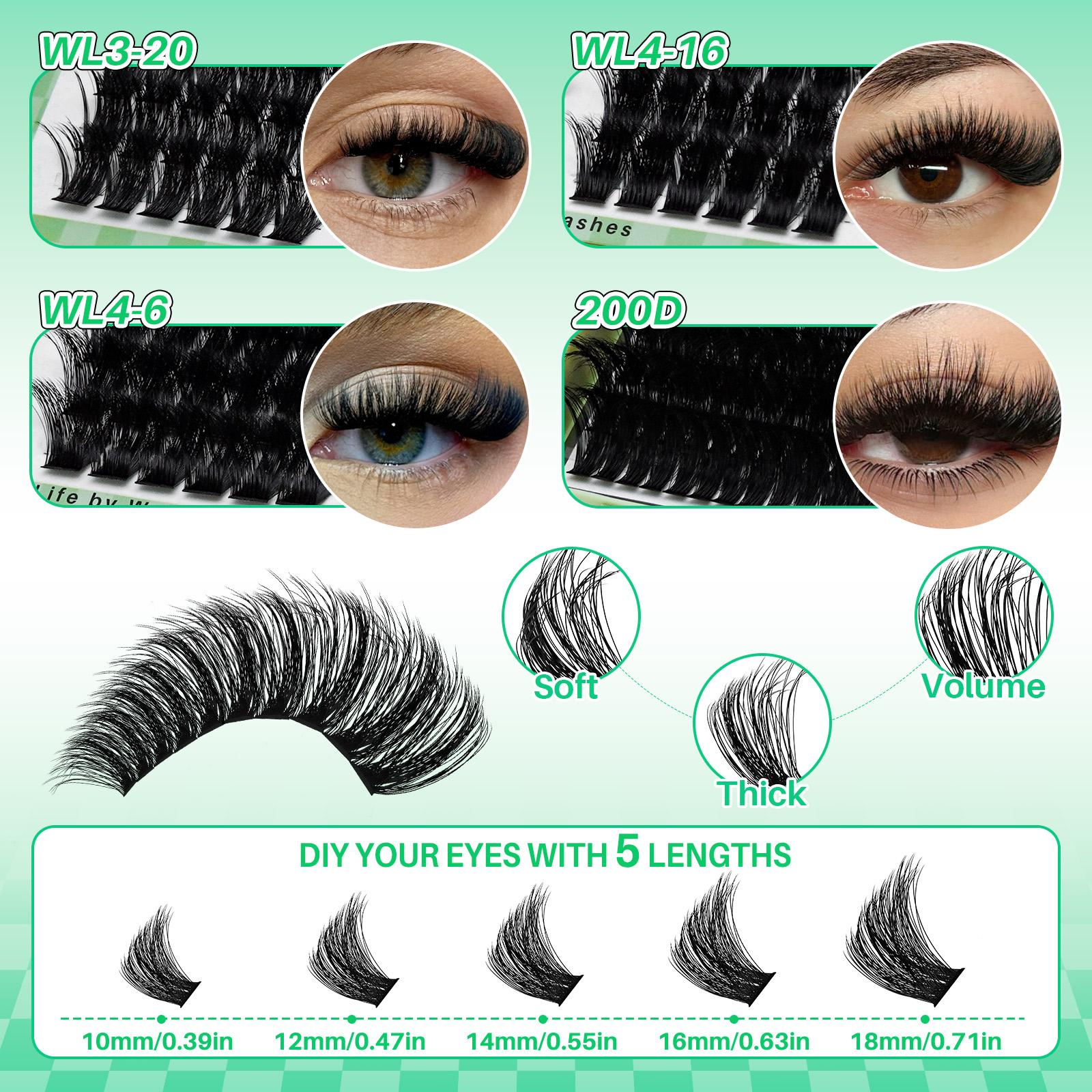 1012 PCS/540 PCS Lash Clusters Kit D Curl 8 Styles Volume/3D Effect Lashes Kit with Bond&Seal Lash Remover Brush Lash Applicator Headband Wristband set, Eyelash Extension Kit, Perfect for Beginners, DIY at Home Easily, Easy Apply for Makeup Daily