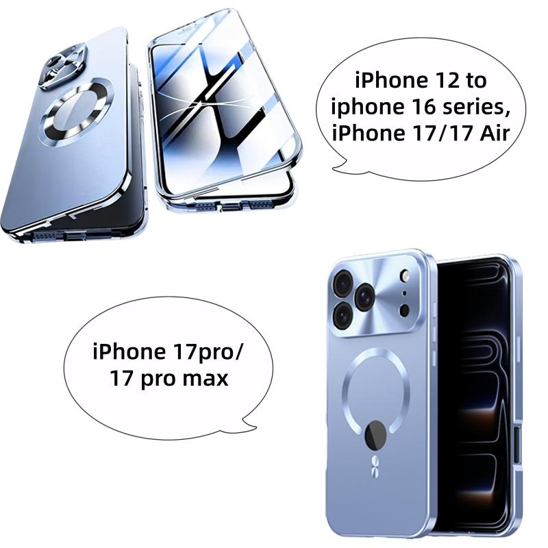 Premium Fashion Anti-Slip Magnetic Metal Phone Case, Compatible with iPhone 17 16 15 14 13 12 Plus Pro Max Air, Mobile Accessories