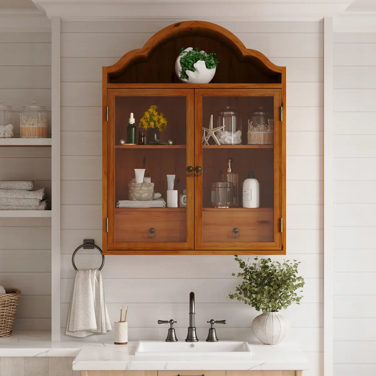 Brown + Glass + Solid Wood+MDF