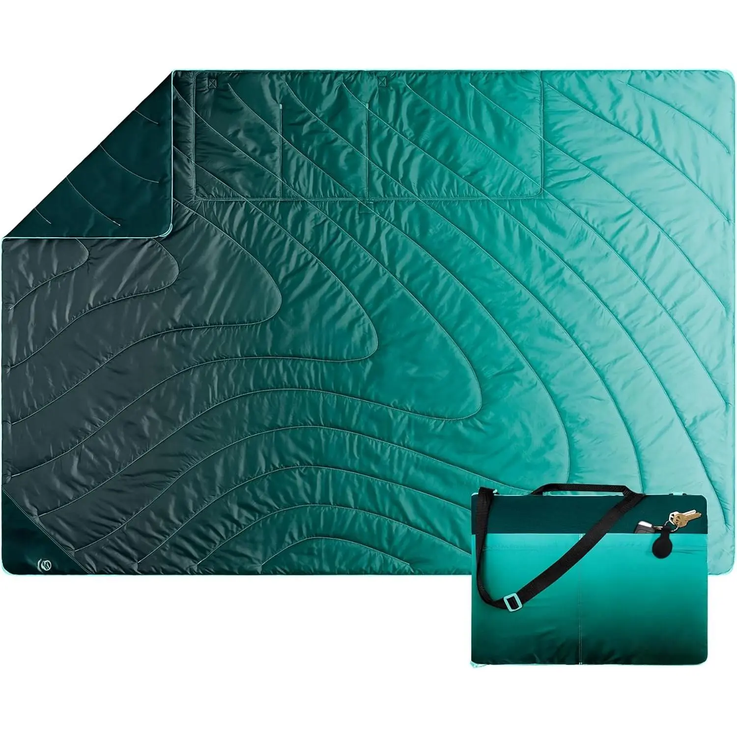 Stash Mat Packable Picnic Blanket and Tote Bag, Jade Fade