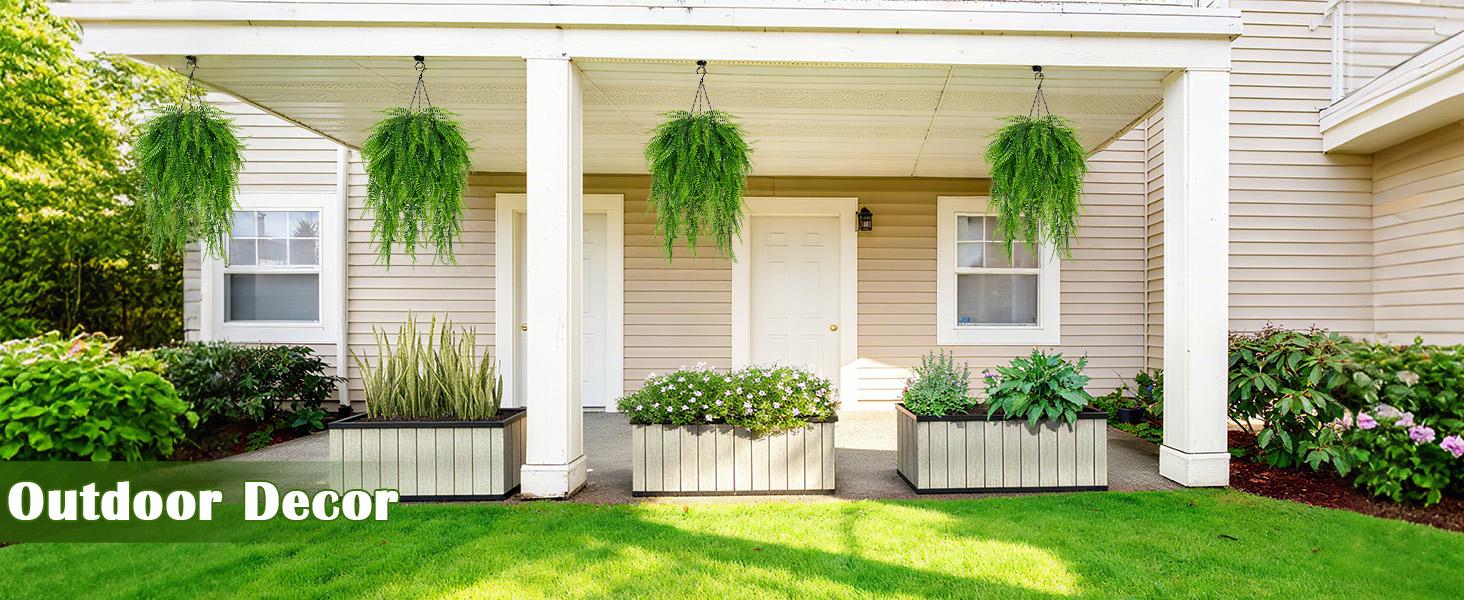 Fake Plant Artificial Fern Baskets 2 Set Fake Ferns Plants Artificial 23.6" Artificial Ferns for Outdoors Front Porch Home