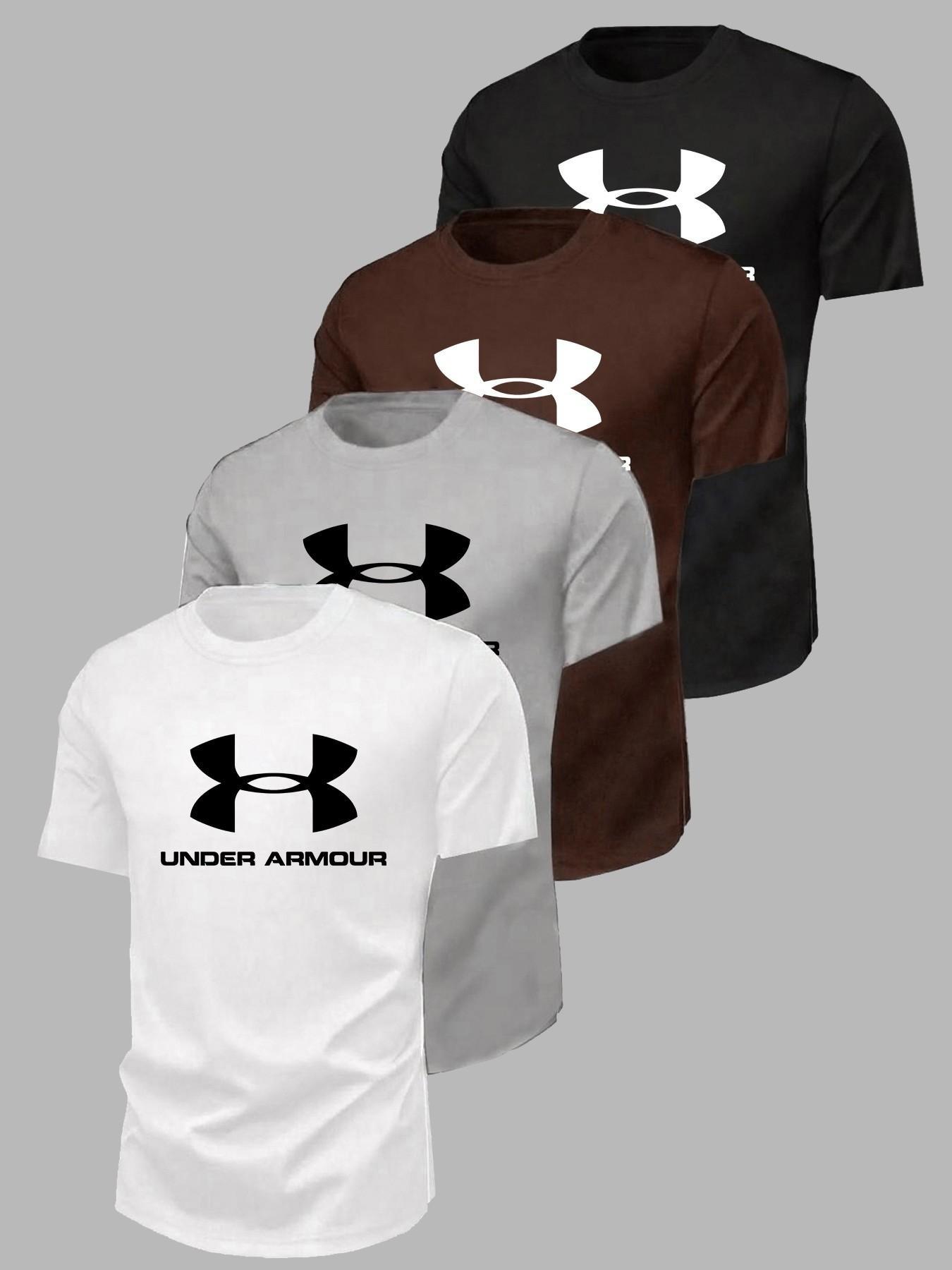 Men's Patterned T-Shirt 4-Piece Set, Streetwear Casual Style, Loose-Fitting Short Sleeve, Long Length, Trendy Youth Daily Wear