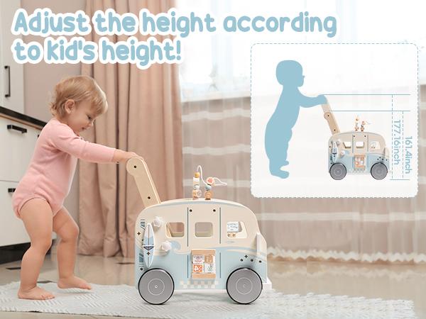 ROBUD Wooden Baby Walker, Baby Push Walker, Baby Activity Center Toys, Ajustable Speed Multi-Functional Baby Walker with Wheels for Boys and Girls