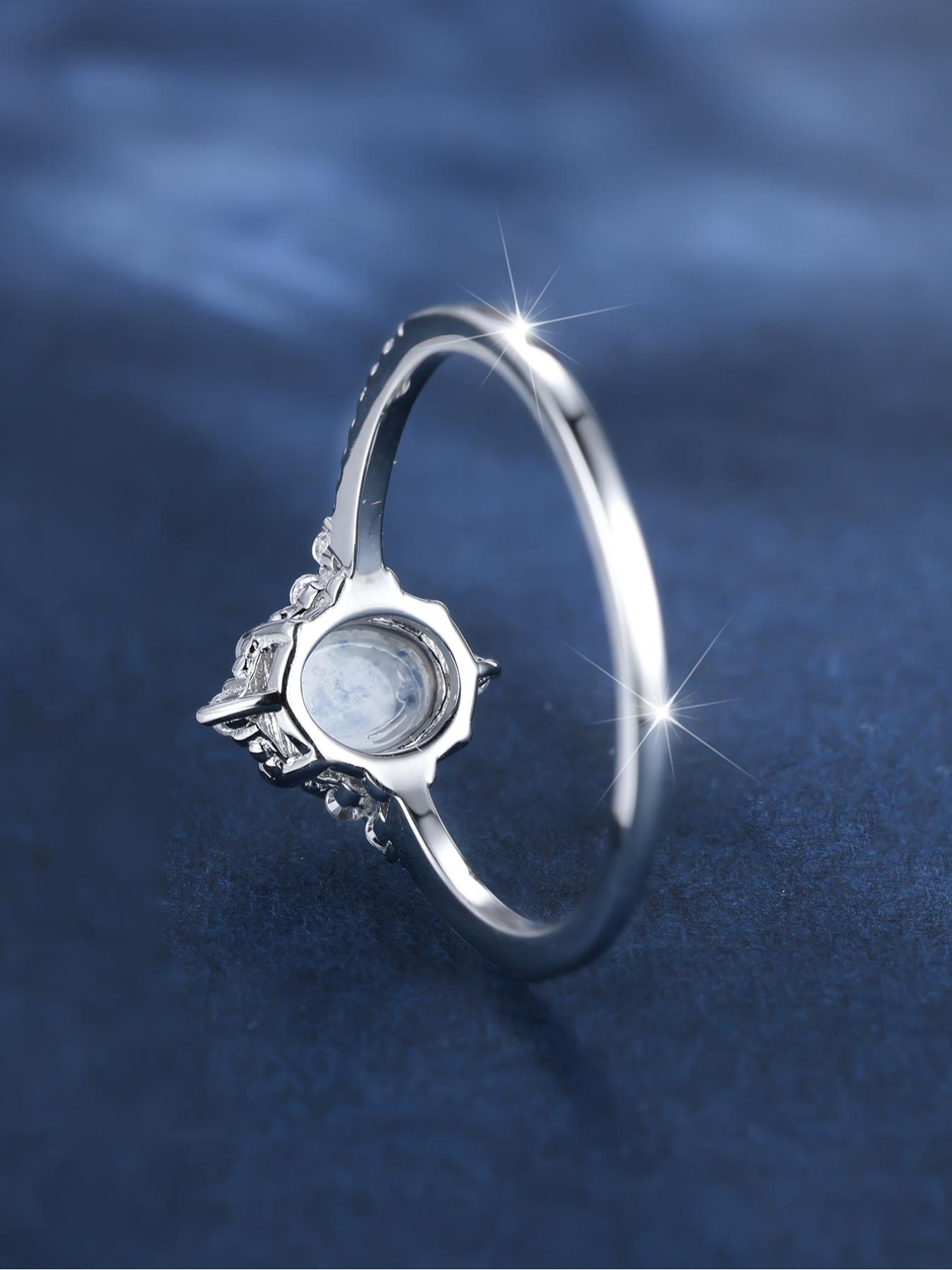 S925 Sterling Silver Moonstone Decorated Ring, Dainty Ring, Fashion Accessories for Women & Girls, Trendy All-match & Exquisite Jewelry for Birthday Gift