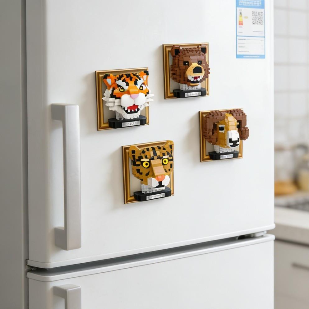 8-Pack DIY Animal Head Block Refrigerator Magnets, New Plastic Suction Cups, Home Creative Decoration, Perfect Holiday Gift