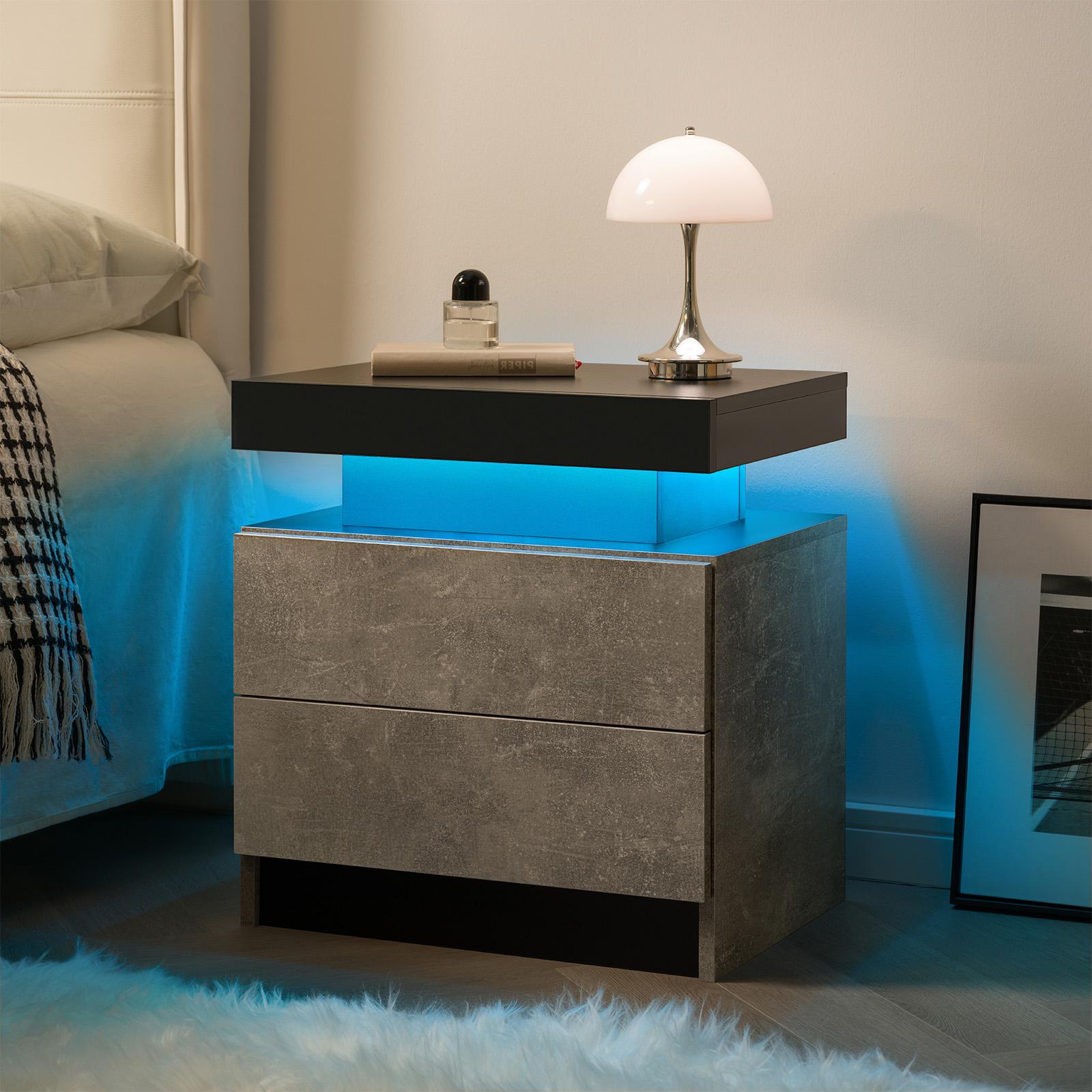 2-Drawer LED Bedside Table – Modern Nightstand with Built-in Lights, Glowing End Side Cabinet for Bedroom Storage – TK Ambient Bedroom Hack