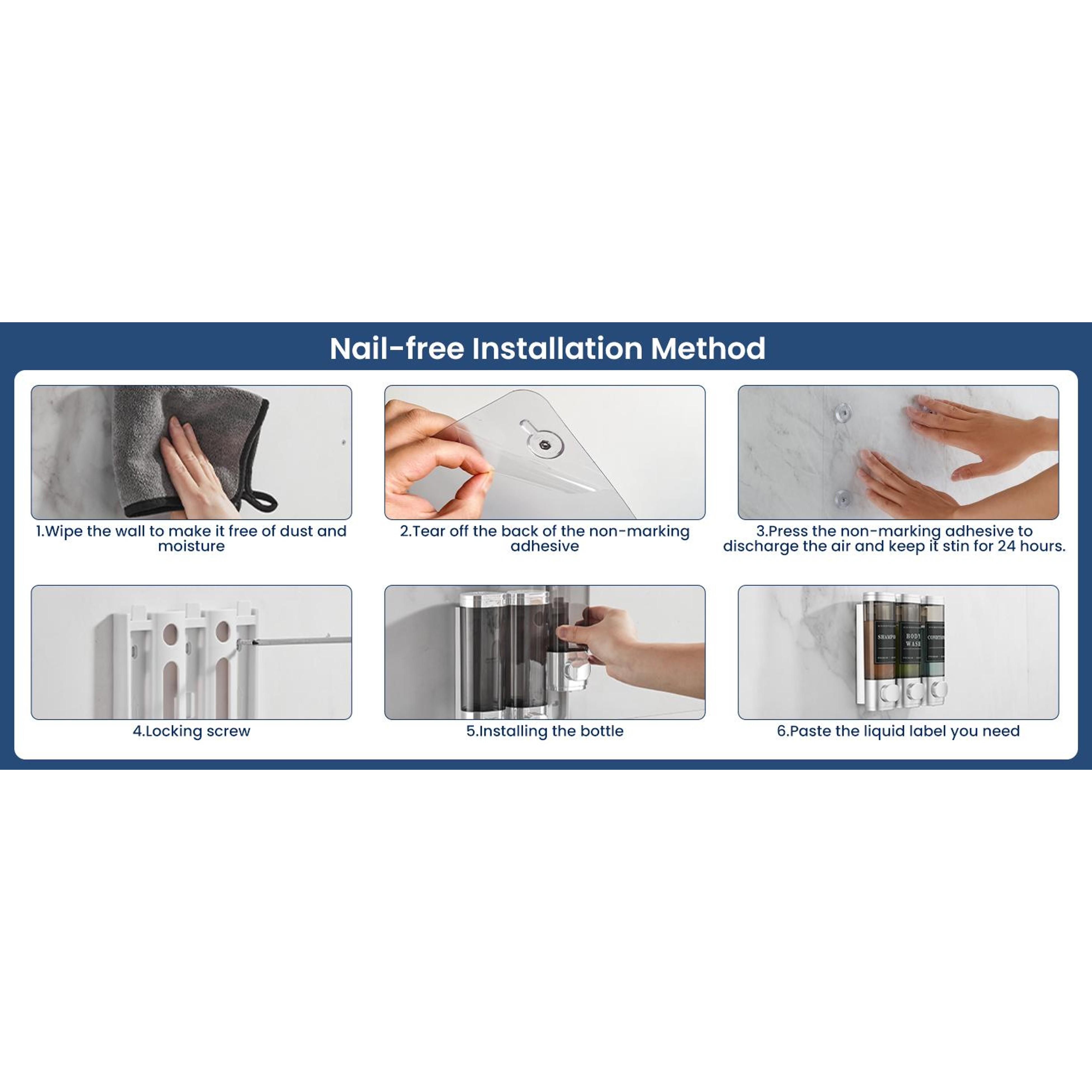 Shower Soap Dispenser Wall Mounted No Drill Shampoo Dispenser for Shower Wall Shampoo and Conditioner Dispenser Bathroom Hotel 3 * 300ml Silver with Labels Shower Soap Dispenser Wall Mounted No Drill Shampoo Dispenser for Shower Wall Shampoo and Conditioner Dispenser Bathroom Hotel 3 * 300ml Silver with Labels