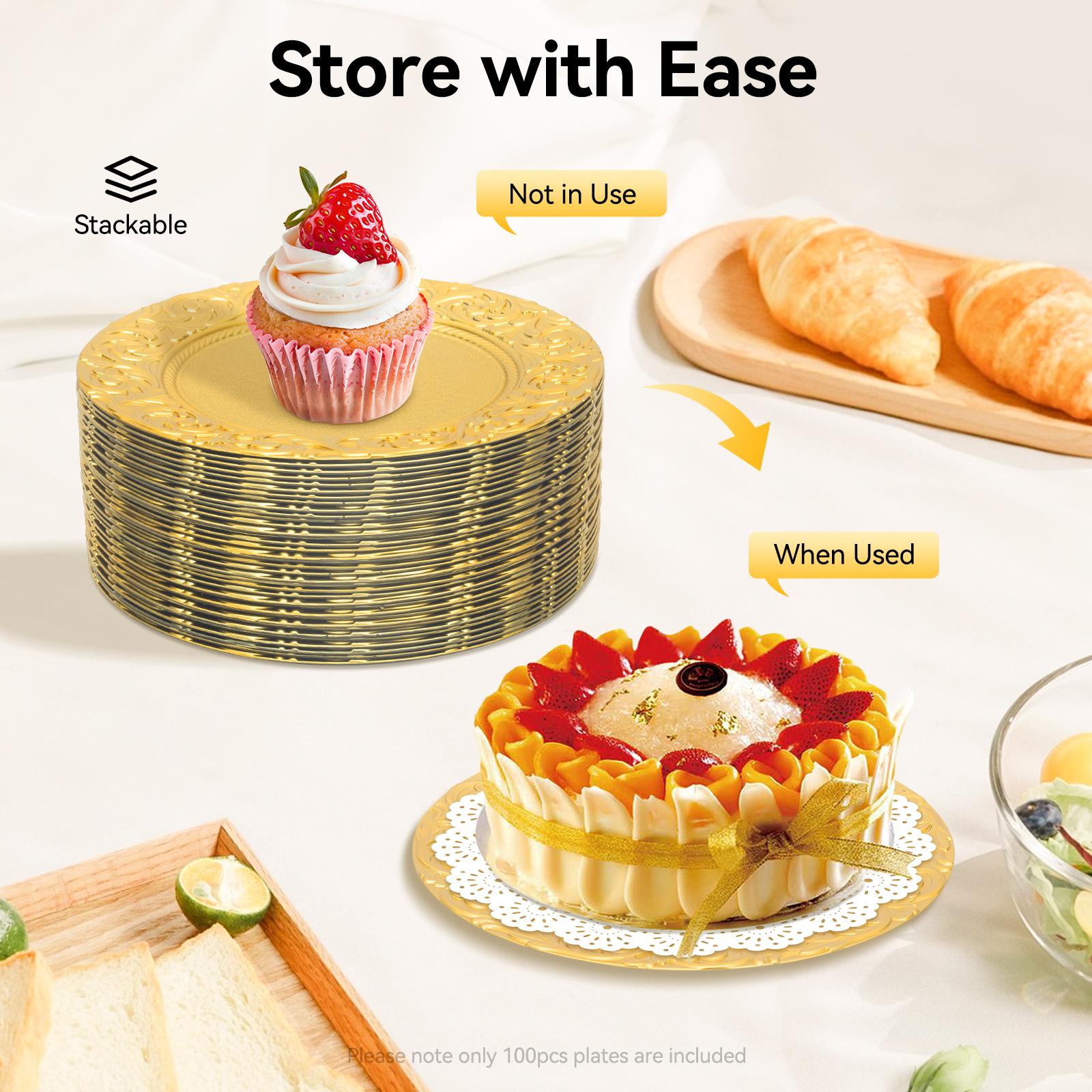 100 Pcs Gold/Sliver/Green/Black Charger Plates Set 13 Inch Round Plastic Serving Trays Reusable for Wedding Banquet Party Decorations