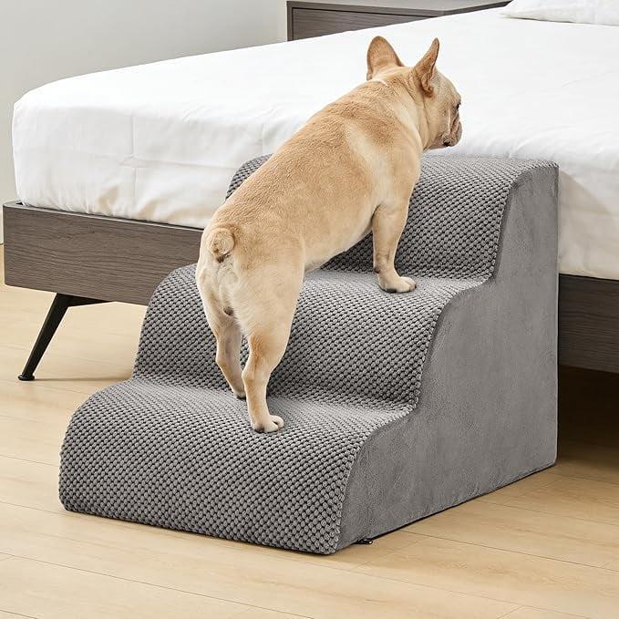 5-Step High-Density Foam Curved Pet Stairs, Non-Slip Dog Steps & Ramp for Small Dogs/Cats, Soft Washable Cover, Gentle Incline Design to Protect Joints, Ideal for Accessing Beds, Couches & High Surfaces