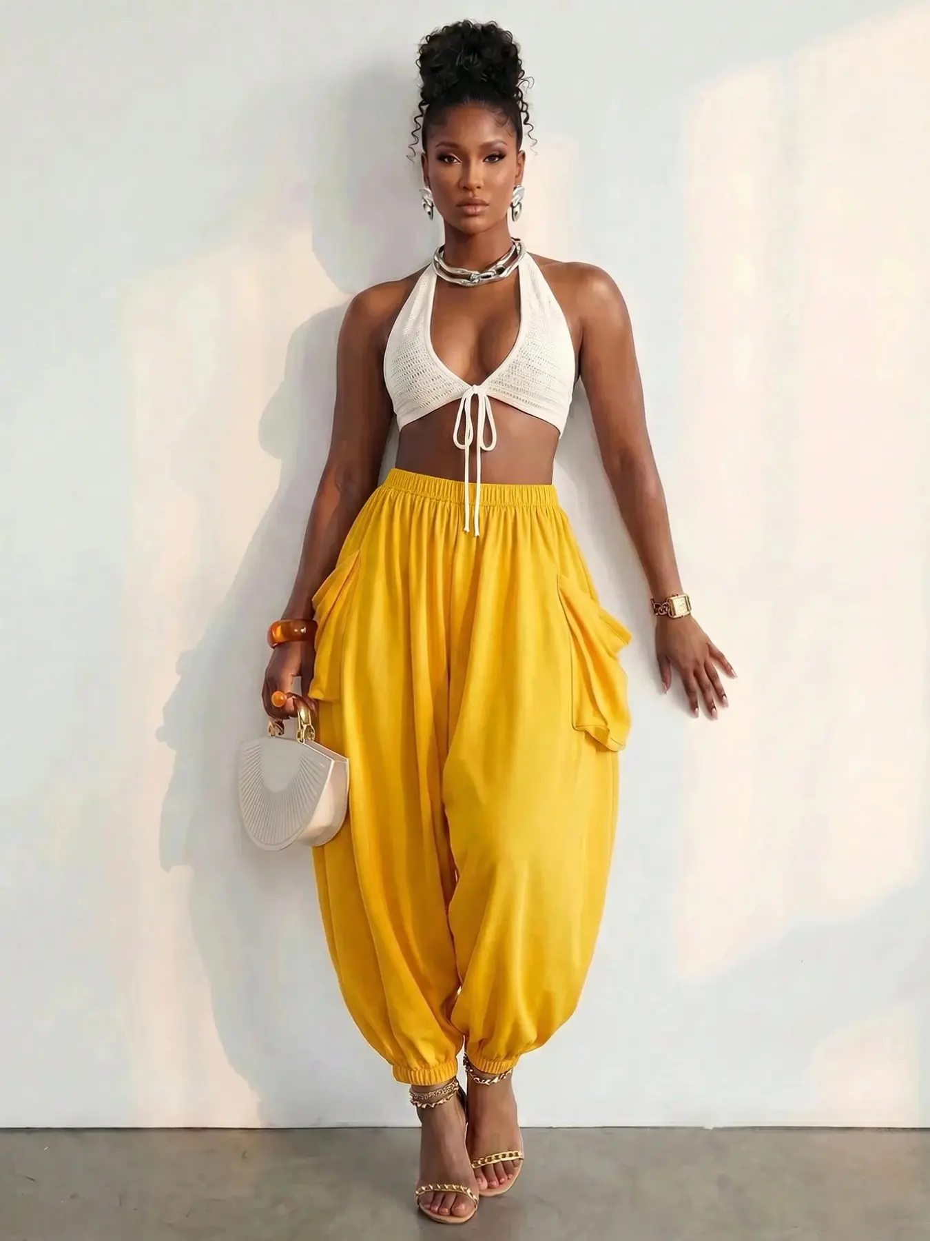 Women's Casual Loose-Fit Wide Leg Pants, All-Season Knitted Fabric, Long Plain Design, Side Pockets, Daily Commute & Vacation Wear
