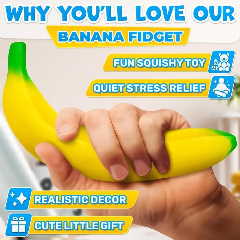 Banana Stress Relief Finger Toy, 6.7x1.4 Inches Soft PU Foam Desk Accessory, Adult Lightweight Squeeze Finger Toy, Office Decor & Relax Tool