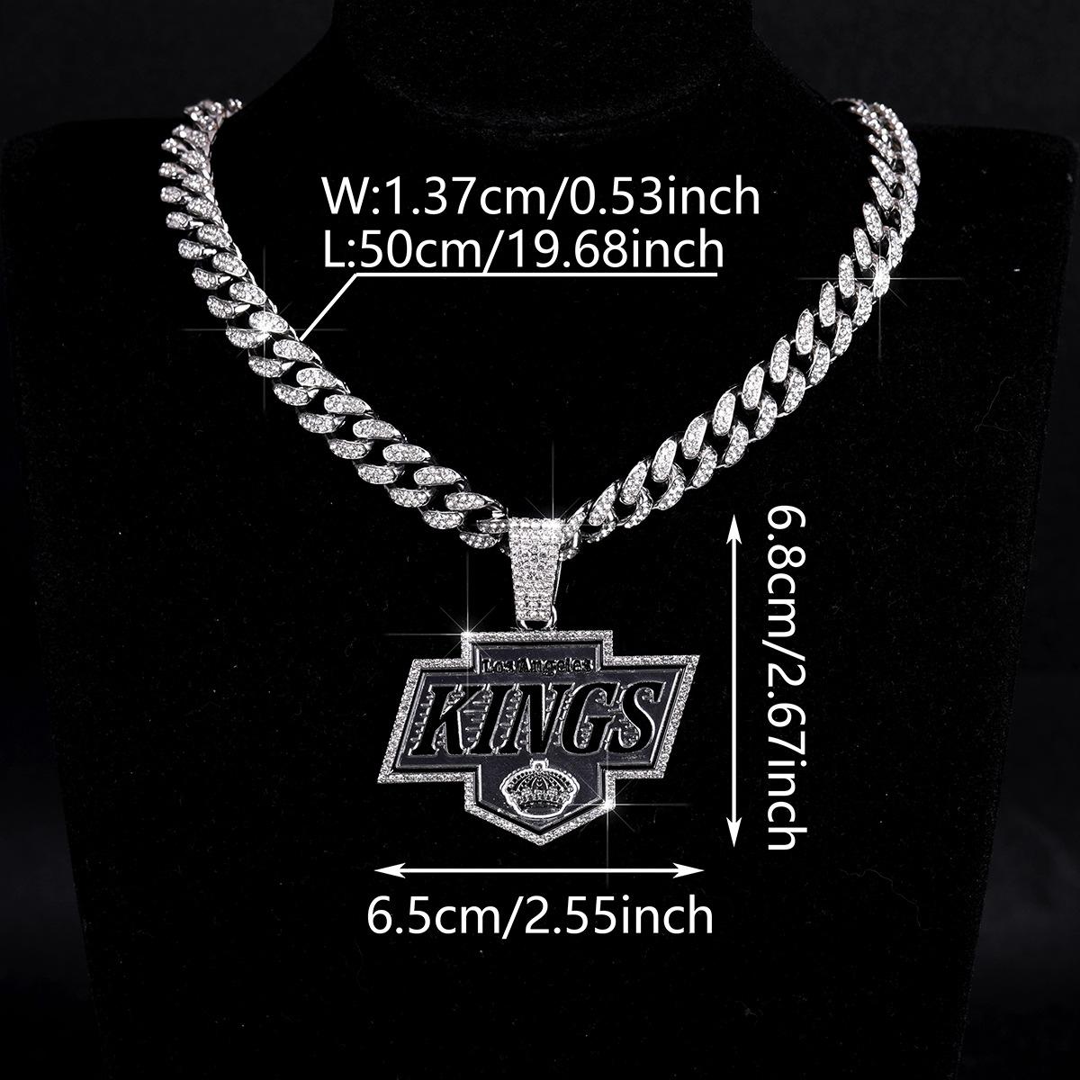 Fashionable Oil-drip NHL Ice Hockey Kings Team Pendant Necklace Hip-hop Full Diamond Cuban Chain Necklace