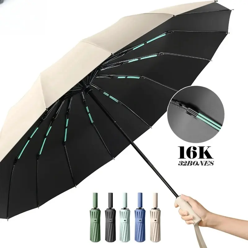 16K Double Bones Large Umbrella Windproof Compact Umbrellas Automatic Fold Business Luxury Sun Rain Umbrella Travel