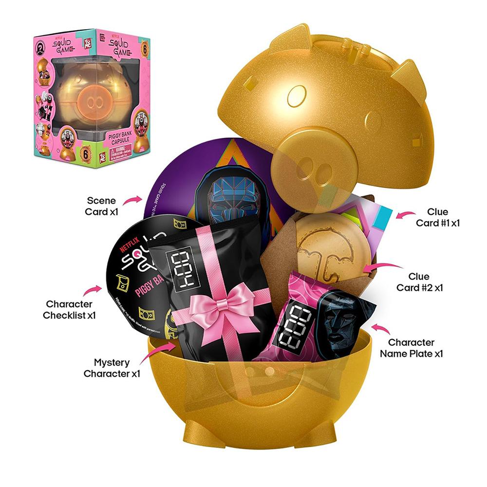 1PC Netflix Officially Licensed Squid Game Mystery Blind Box Capsule - Collectible Figurine Piggy Bank Includes 6 Characters Young-Hee Masked Manager Front Man Random 1 Random Figure per Box Perfect Gift for Fans Family Kids Collectors