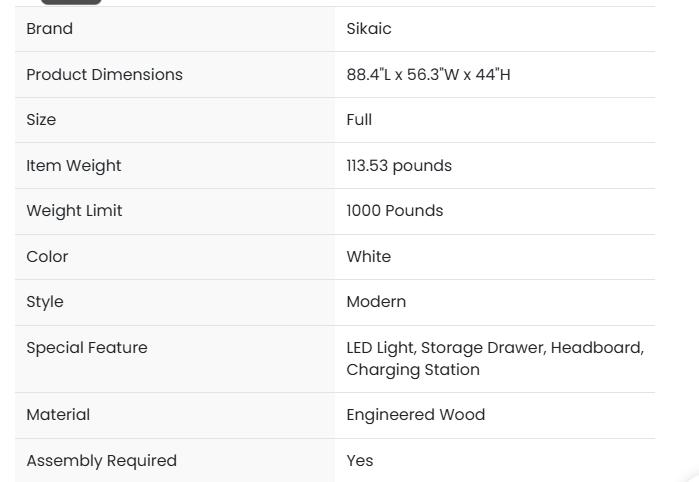 Sikaic Farmhouse Queen Bed Frame with 4 Storage Drawers and Led Lights, Wooden Bed, White Bedroom Bedframe Platform Bedframe