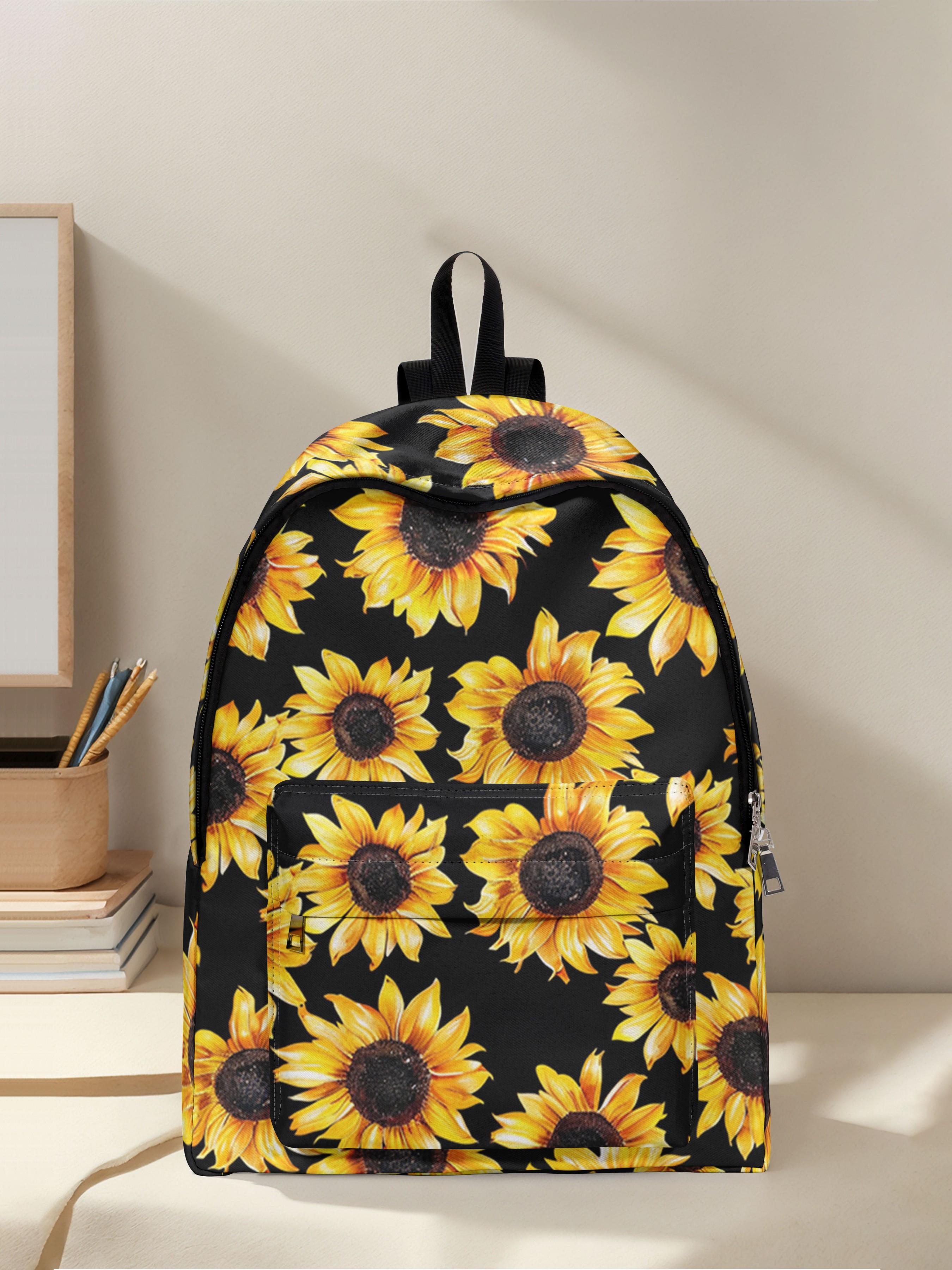 Sunflower Print Backpack, Fun Design, Fashionable Look, Spacious Storage, Ideal for School, Travel, Business Trips, All Seasons Use