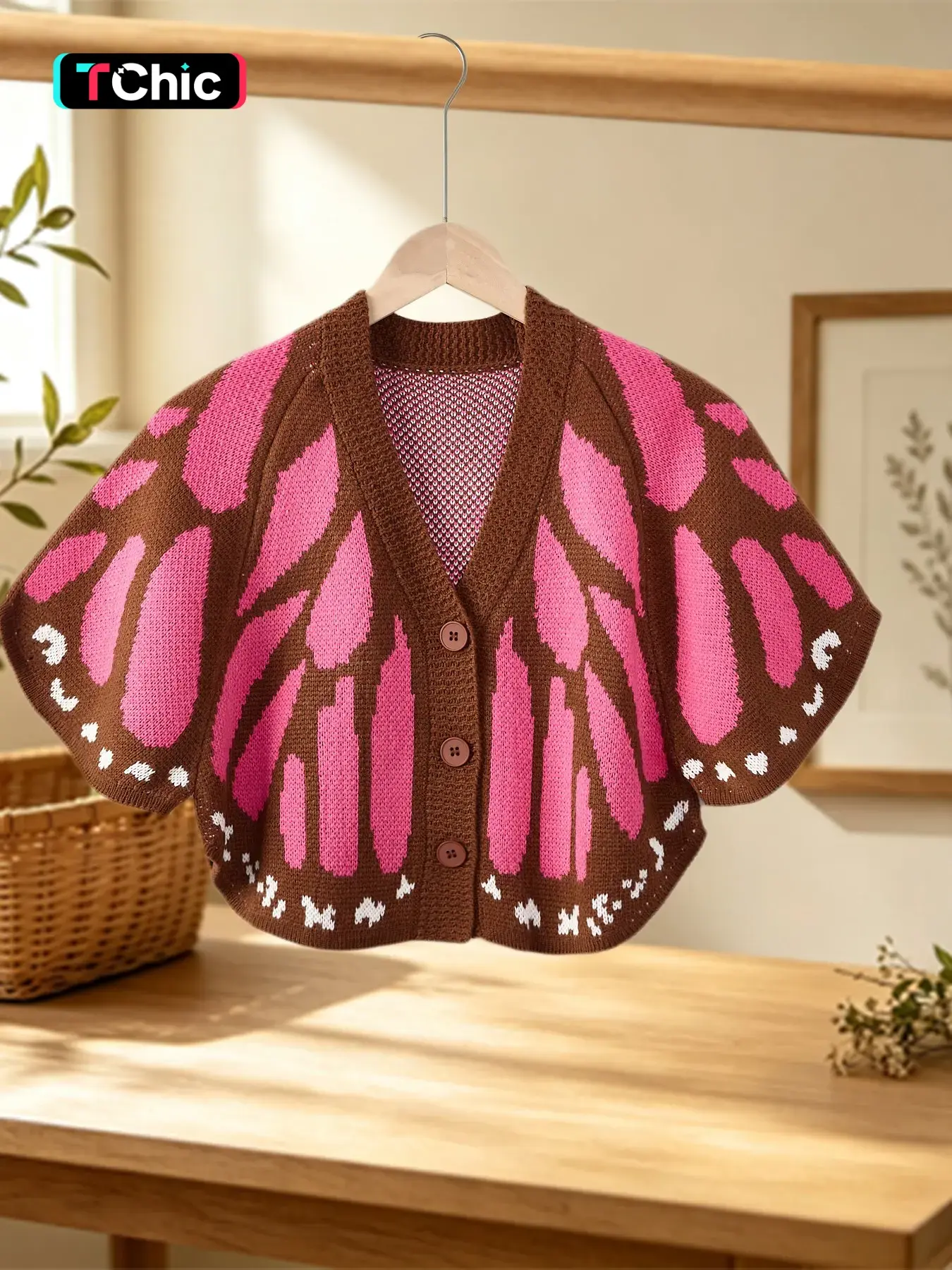 Women's Butterfly Wings Knit Cardigan, Autumn V-Neck Button Fashion Casual Sweater, Stylish and Comfortable Outerwear for Daily Wear