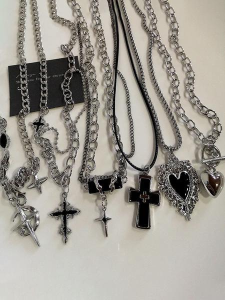 Punk Trendy Cross Star Heart Pendant Necklace Set, Hip Hop Street Style Unisex Couple Design, Perfect for Party Vacation Daily Wear, Fashionable Jewelry Accessories