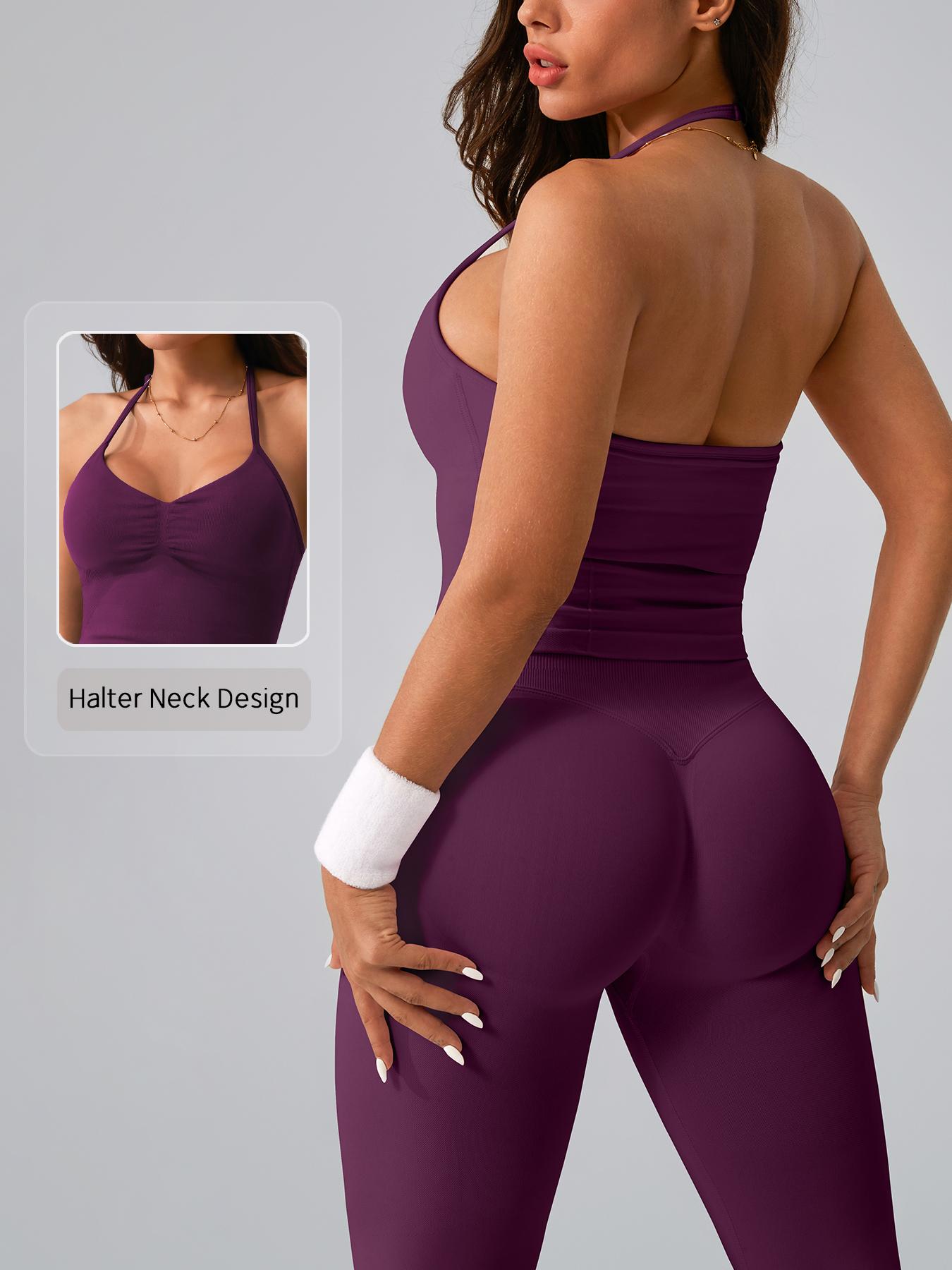 Women's High Waist Backless Tank Top & Tight Long Pants Set, Lightweight Compression Activewear, Breathable Yoga Gym Workout Cycling Running Golf Tennis Sports Wear