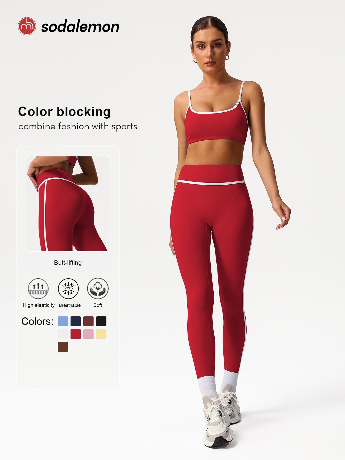 Women's Contrast Binding Crop Cami Top & High-Waist Leggings Set, Casual Sleeveless Top & Skinny Pants Two-Piece Yoga Outfits, Ladies Sportswear Workout Running Clothes for Indoor & Outdoor Wear