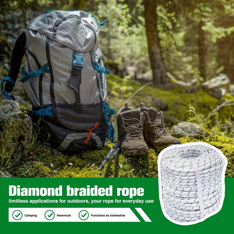 findmall Outdoor use 3/8 Inch by 100/200 Feet , 16 Strand Double Braid Polyeste Rope,White