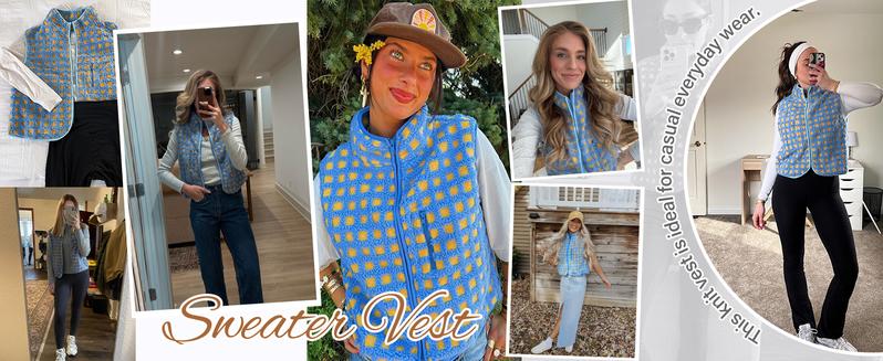 Songling Sweater Vest for Women Crochet Knit Cardigan Sleeveless Chunky Tops Button Down Casual Trendy Coats with Pockets Womenswear Fitted Songling Sweater Vest for Women Crochet Knit Cardigan Sleeveless Chunky Tops Button Down Casual Trendy Coats with Pockets Womenswear Fitted