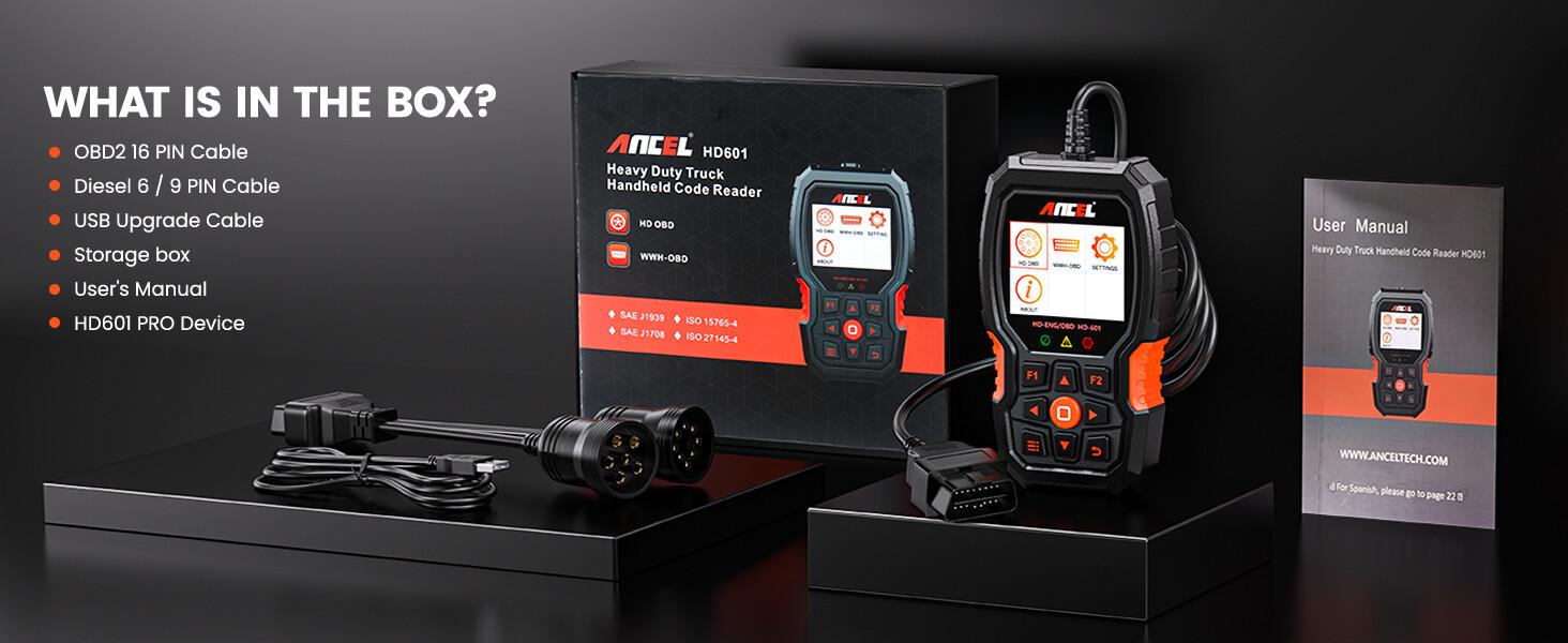 ANCEL HD601 Heavy Truck Scanner for Cummins, Detroit, Freightliner, International, Paccar, All System Diesel Diagnostic Scan Tool, 2 in 1 Truck & Car Check Engine Code Reader, Lifetime Free Update ANCEL HD601 Heavy Truck Scanner for Cummins, Detroit, Freightliner, International, Paccar, All System Diesel Diagnostic Scan Tool, 2 in 1 Truck & Car Check Engine Code Reader, Lifetime Free Update