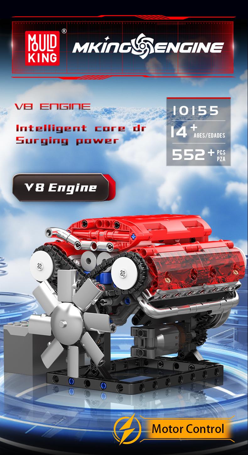 Mould King 10155 V-type engine Red Motor Model Building Block STEM DIY Gift Adult Kid Toy 552 Pcs Brick