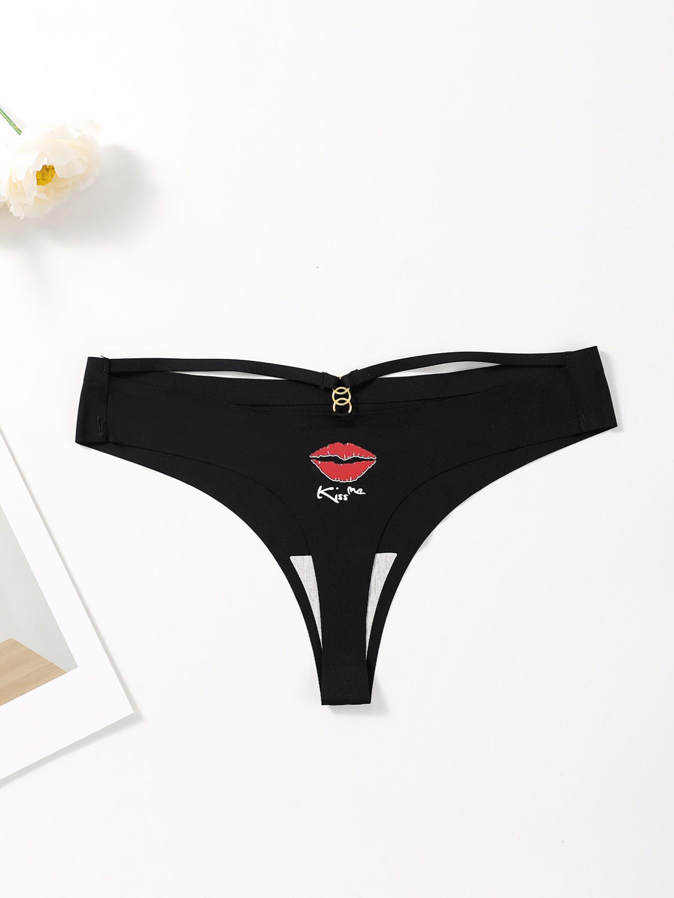 Low-Waist Sexy Women's Briefs Set of 5, Unique Print with Metal Accessories, Street Style Hot Girl Underwear, All Seasons Fitted