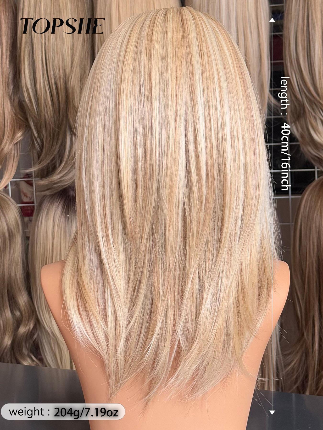 Topshe 13x6 HD Lace Front Wig Blonde Highlights Shoulder Length Curly Hair, Heat Resistant, Breathable, Women's Holiday Wig