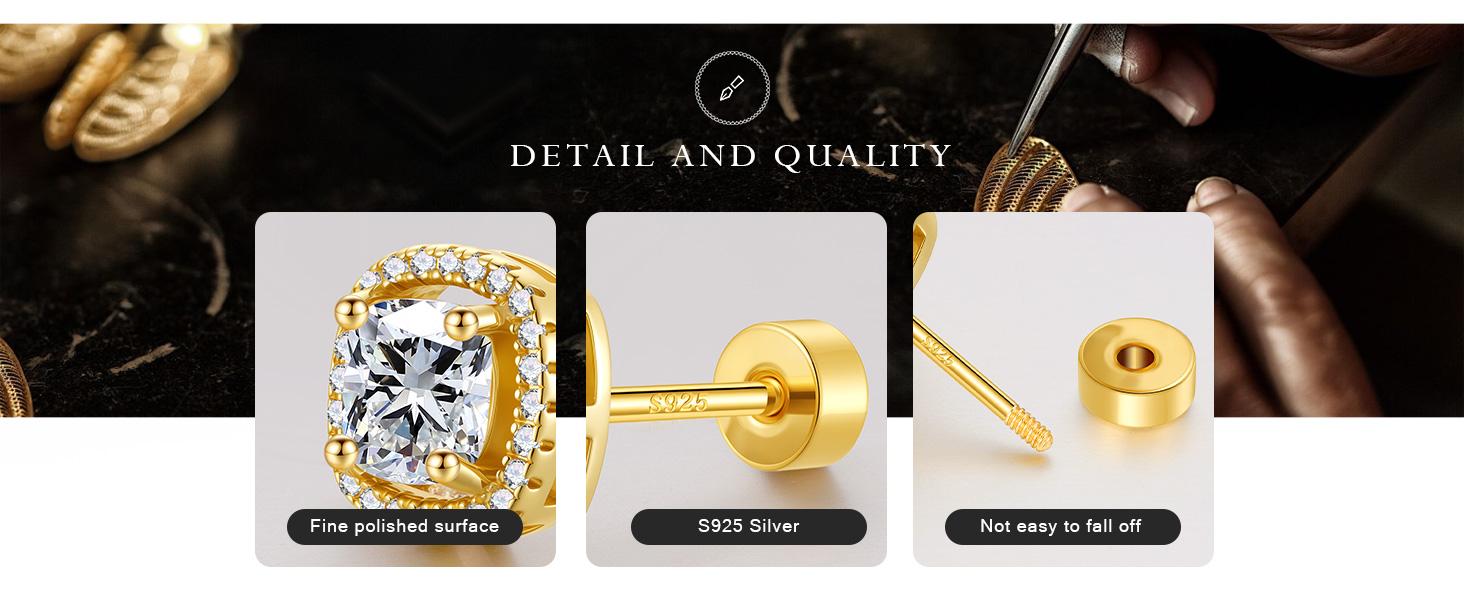 6 Pairs Stud Earrings Set Hypoallergenic 925 Sterling Silver Post Stud Earrings Set for Women - 14k Gold Plated Silver Flat Back Studs Cubic Zirconia Earrings for Women Dainty Nickel Free Earring for Sensitive Ears