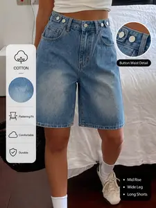 🎀 Summer Casual Denim Shorts, Womenswear High Waist Adjustable Waist Vintage Washed Bermuda Jean Shorts, Perfect for Brunch, Shopping & Street Style