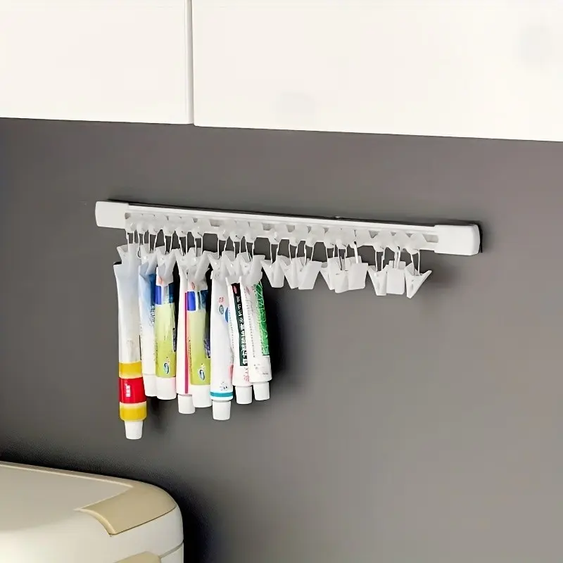 Sliding Track Storage Clip Rack, 20 Clips, No-Drill Wall Mount Compatible Organizer, Multi-Purpose Shelf for Bathroom, Bedroom, Kitchen