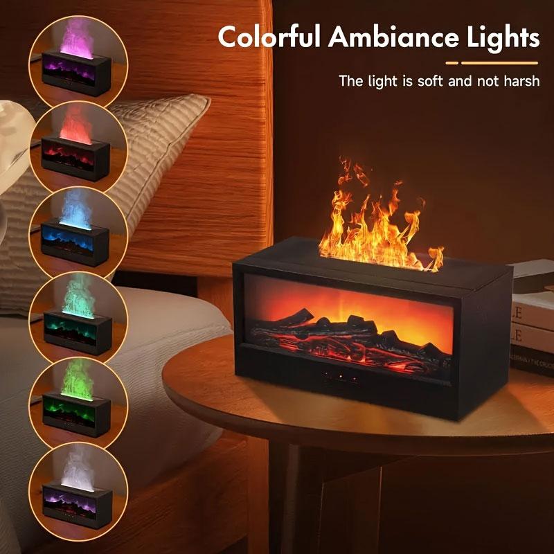 1pc Fireplace Simulated Flame Aromatherapy Diffuser, Humidifier Air Purifier, Adjustable 7 Color, USB Remote Control, Perfect Gift, Humidifier Diffusers
