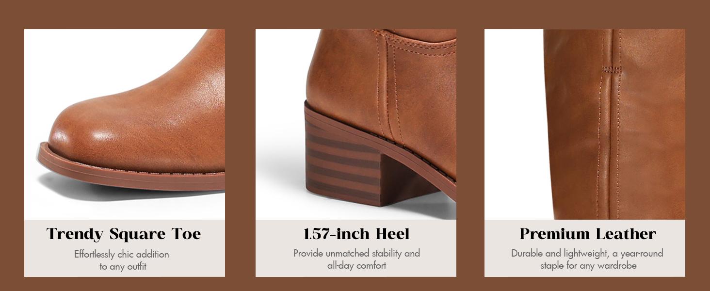 Coutgo Women's Knee High Boots Square Toe Chunky Block Heel Tall Boots Comfortable Low Heel Shoes