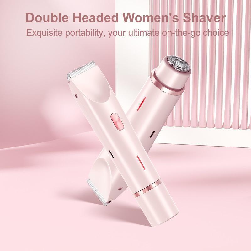 Women's Electric Shaver Dual Head Rechargeable TrimmeStainless Steel Blades, Wet & Dry Use, Portable GroomingTool for Face, Armpits, Legs