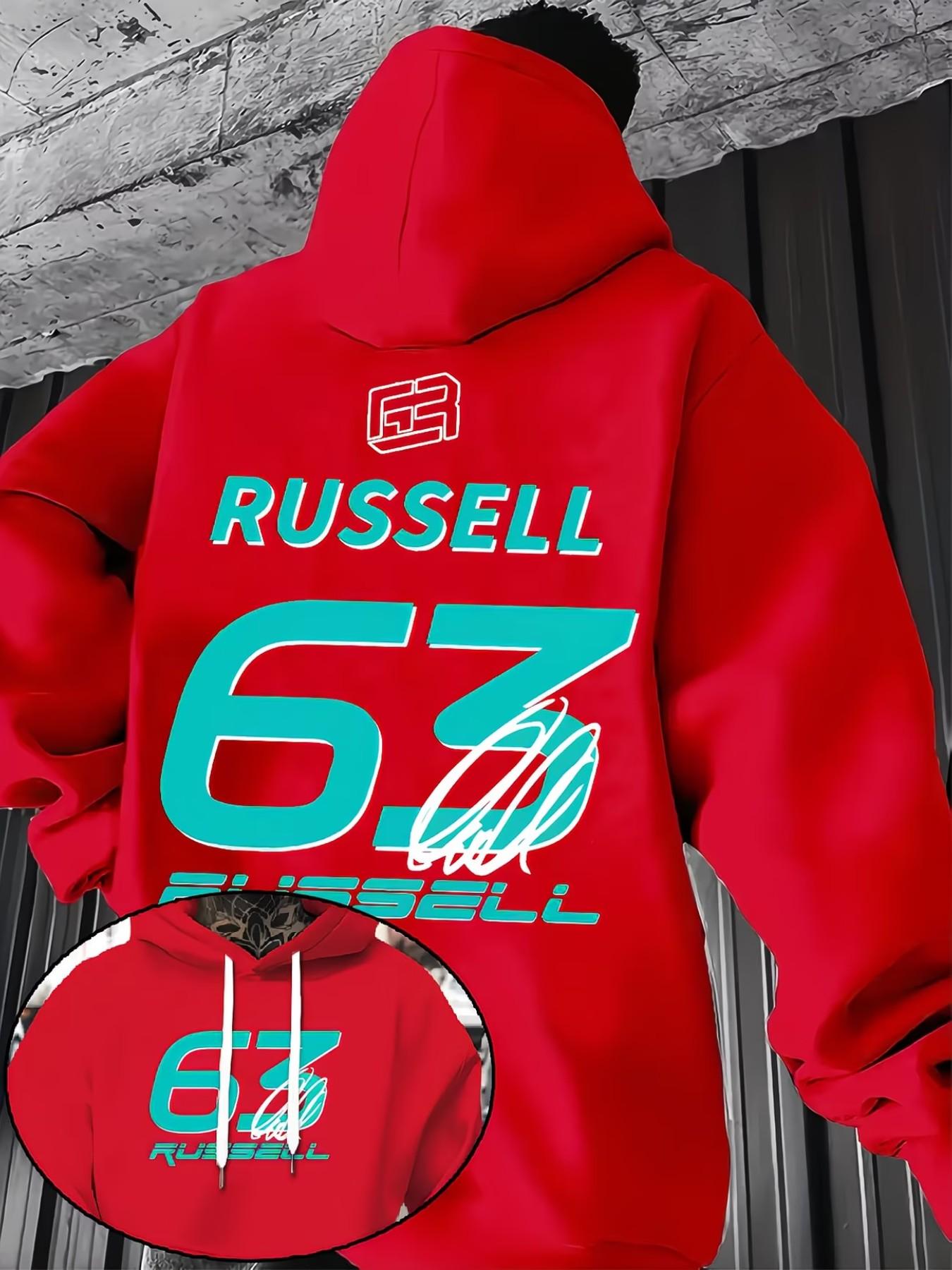 Men's Fashion Fleece Hoodie, Russell Pattern Pullover, Dual-Sided Print, Casual & Formal, Fall Winter Outerwear, Street Style