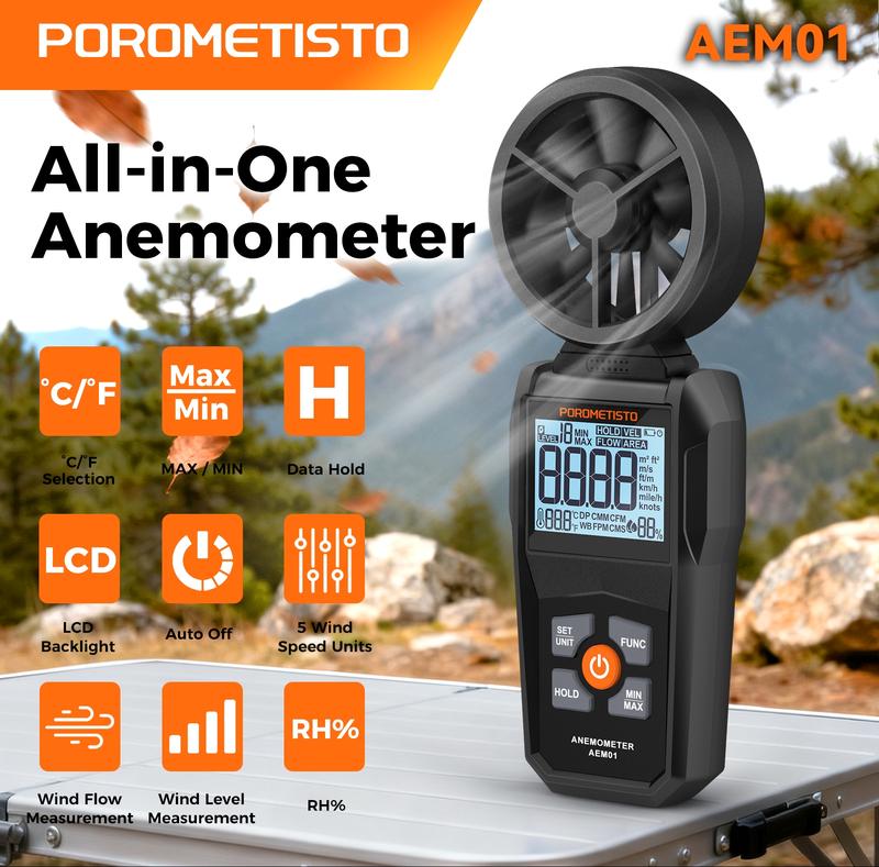 POROMETISTO AEM01 Digital Anemometer 0.8~40m/s Wind Speed Meter Handheld Humidity Air Velocity Airflow -20~60°C Temperature Test POROMETISTO AEM01 Digital Anemometer 0.8~40m/s Wind Speed Meter Handheld Humidity Air Velocity Airflow -20~60°C Temperature Test