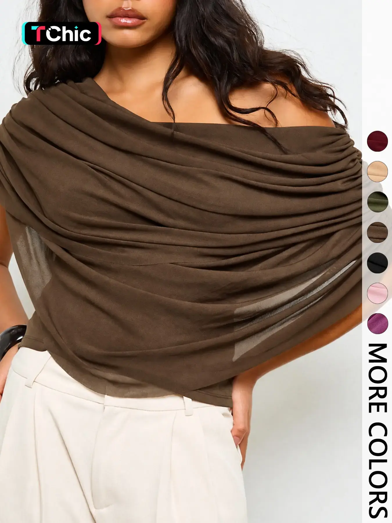 【Black Friday】Women Asymmetric One Shoulder Draped Top, Ruched Side Off Shoulder Cropped Blouse, Soft Flowy Casual Going Out Top for Ladies, Versatile Evening & Daily Wear
