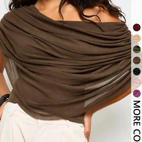 【Biack Friday】Women Asymmetric One Shoulder Draped Top, Ruched Side Off Shoulder Cropped Blouse, Soft Flowy Casual Going Out Top for Ladies, Versatile Evening & Daily Wear