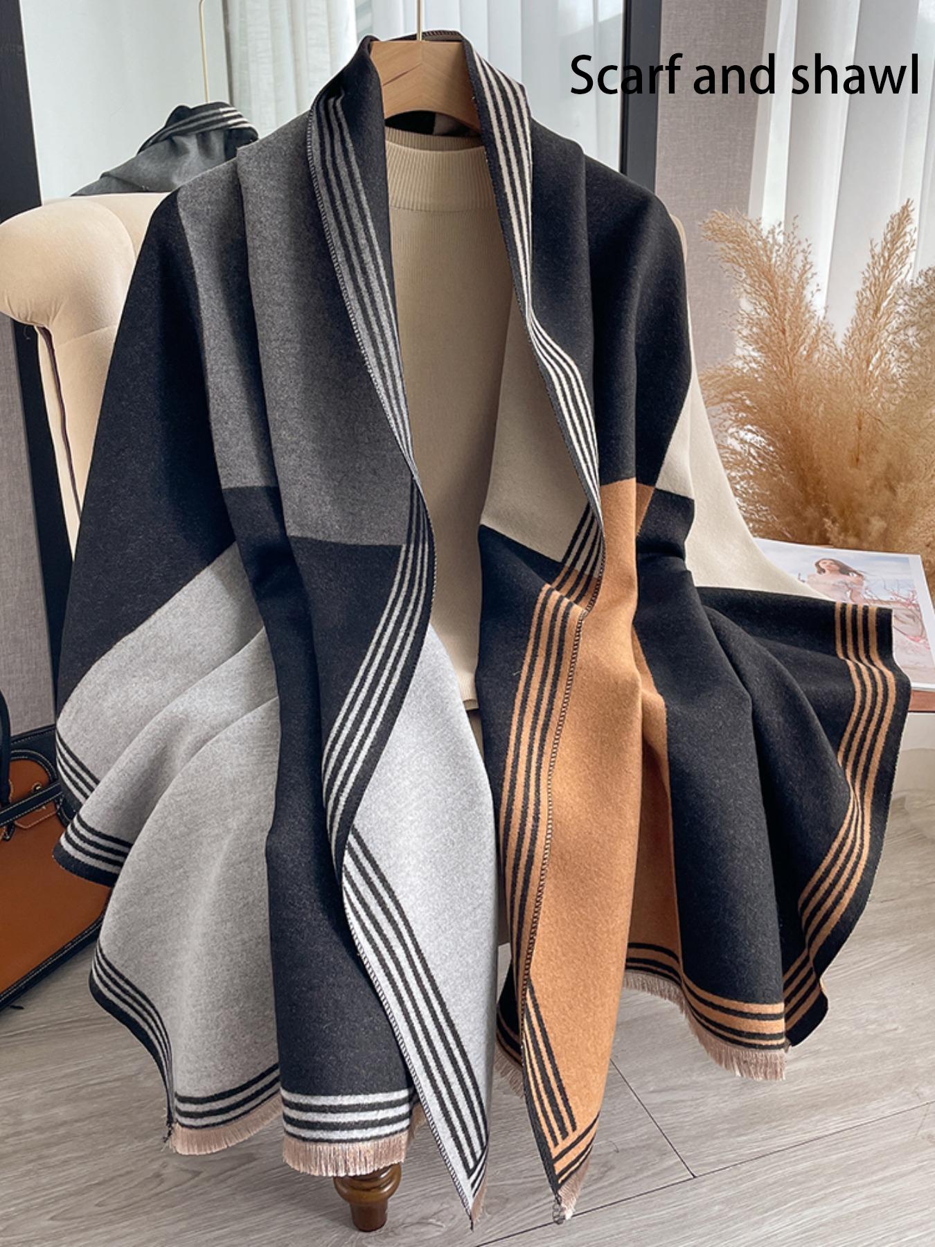 Women's Colorblock Tassel Decor Double Sided Scarf, Casual Soft Warm Shawl for Fall & Winter, Fashion Accessories for Women & Men