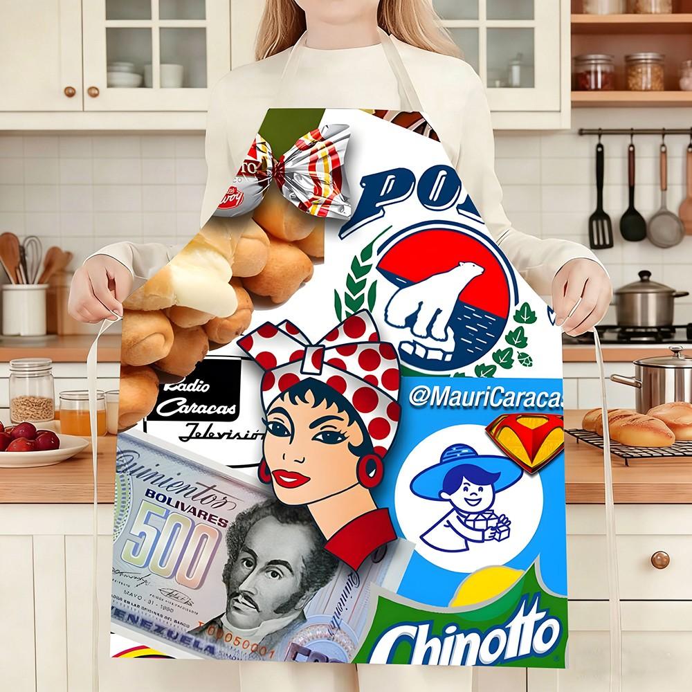 Pop Art Vintage Girl Print Kitchen Apron, Retro Collage Style Women's Chef Apron, Stain-Resistant Durable Cooking Apron