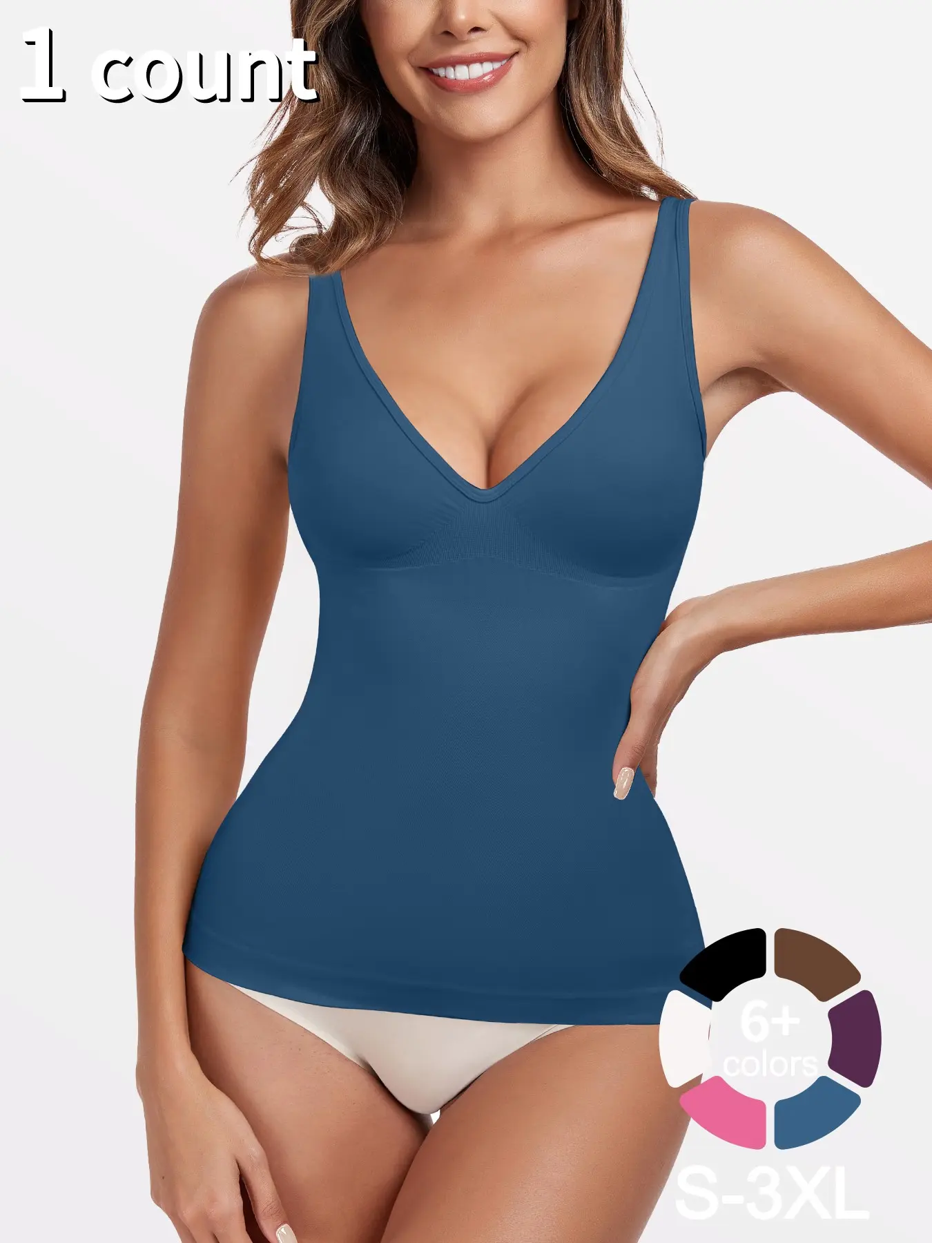 Women's 1/2/3 Pcs Shapewear Tank Top Deep V Neck Tummy Control Seamless Slim Fit Compression Top, Casual All-Seasons Undergarment, Moderate Fabric Thickness