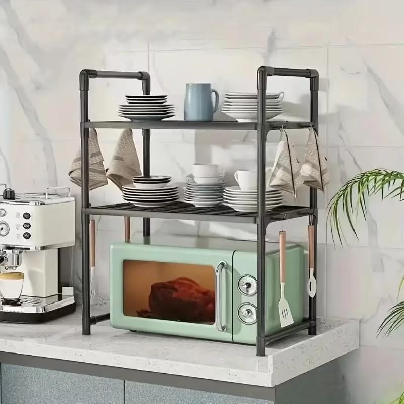 Microwave Rack Organizer, Multi-Functional Shelf for Countertop and Cabinet Storage, Durable and Easy Assembly, Ideal for Small Kitchens